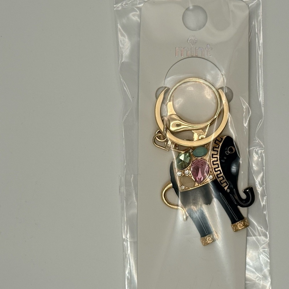 Elephant Rhinestone Gold Keychain Purse Backpack Charm - Picture 4 of 4